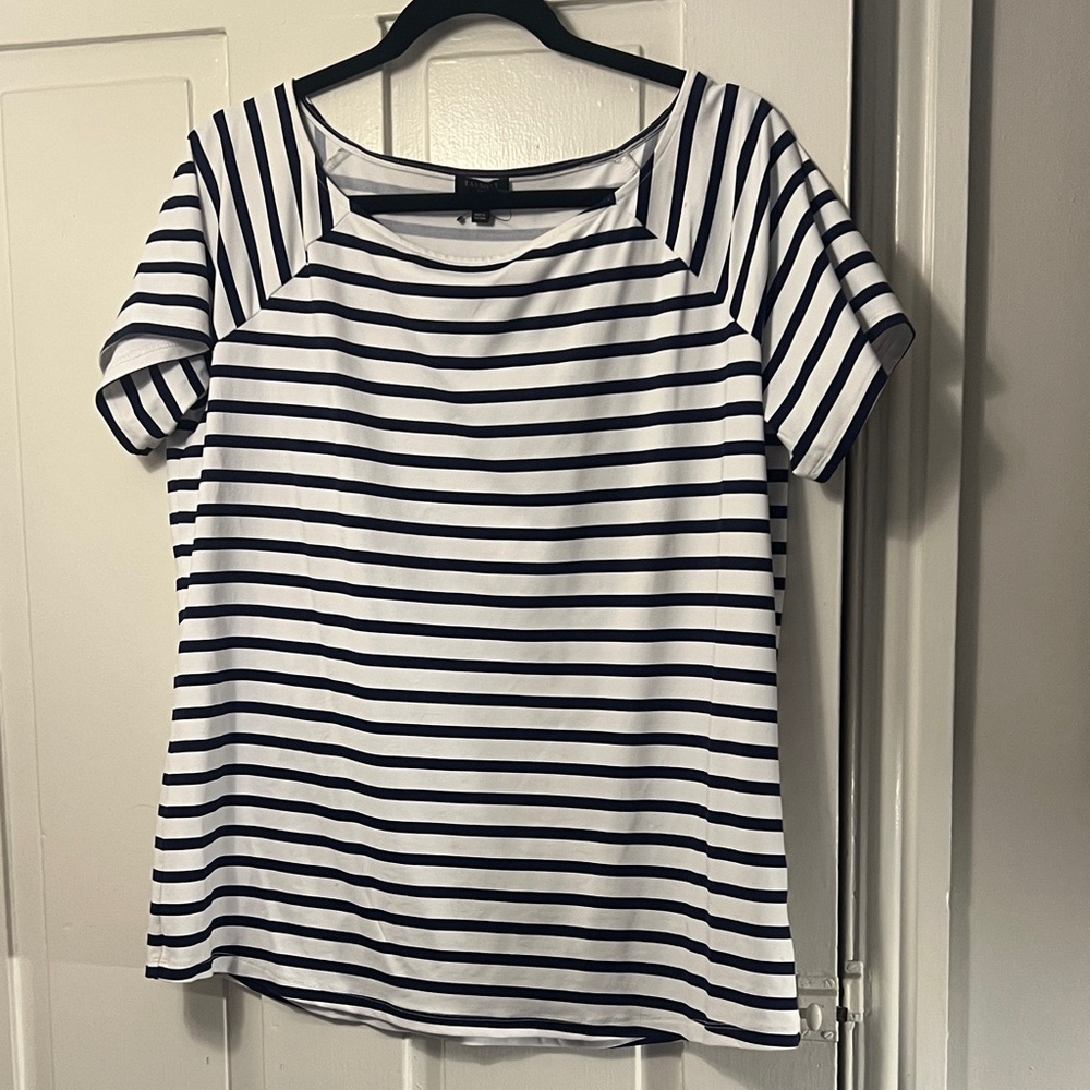 Talbots Navy and White Striped Short Sleeve Top